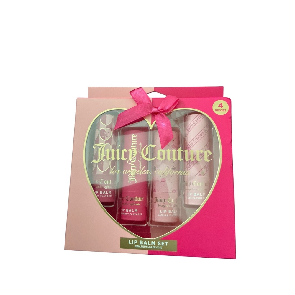 Juicy Couture Lip Balm Set Vanilla Rose strawberry Flavored 4 Piece Gift Set